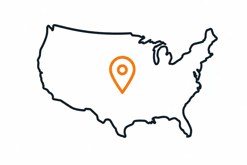 Map outline of the United States highlighting independent garage floor contractors