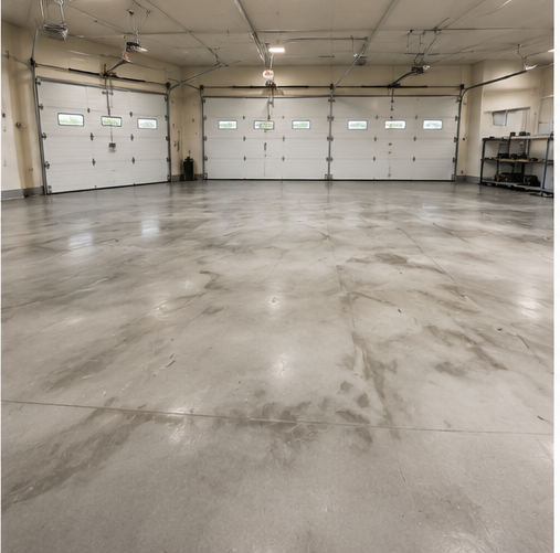 Empty multi-car garage featuring seamless polyaspartic floor finish